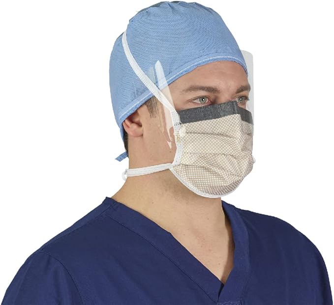 HALYARD FLUIDSHIELD 2 Fog-Free Surgical Mask, WrapAround Visor, Blue w/Orange Print, Level 2, 62114