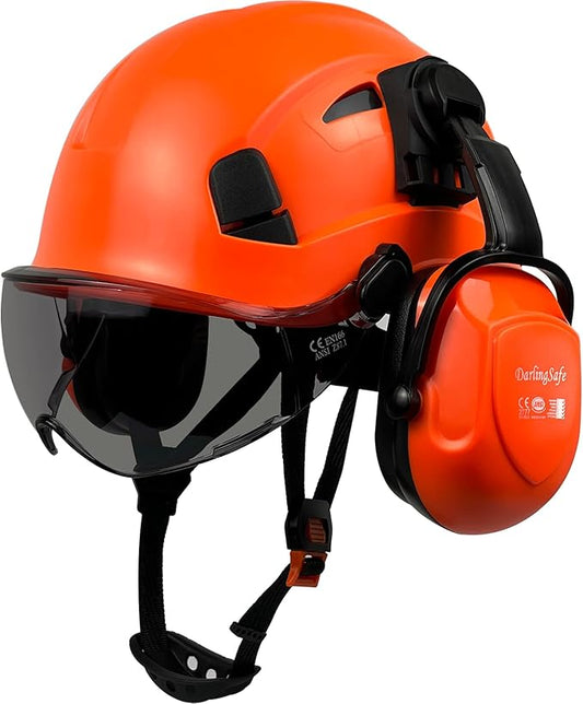 Hard Hat with Visor Ear Muffs Vented Safety Helmet with Visor Earmuffs ANSI Z89.1 Outdoor Work Hardhats Construction