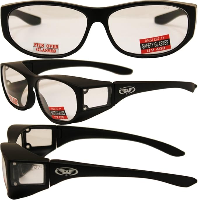 Global Vision Escort Fit Over Sunglasses 2 Pair Clear and Smoke ANZI Z87.1+ Safety Compliant