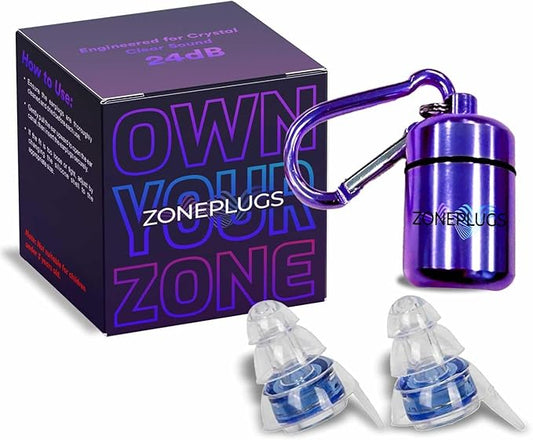 High Fidelity Earplugs- 2 Pairs Reusable Noise Reduction Hearing Protection Ear-Plugs with Carrying Case for Concerts, Festivals, Raves, Musicians, Live Music, Sporting Events - Blue