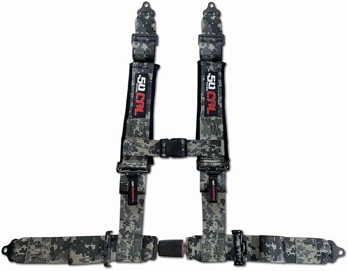 Camouflage 4 Point Harness for Bucket Seat, Push Button Release, 10 Color Options, Racing Harness, Race Car, Off Road Vehicle, UTV, RZR (1 Unit) [6049]