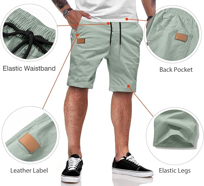 JMIERR Mens Casual Shorts - Cotton Drawstring Summer Beach Stretch Twill Chino Golf Shorts