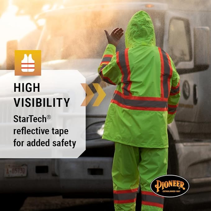 Pioneer Hi Vis Lightweight Waterproof Safety Rain Suit - Reflective Work Rain Gear for Men and Women