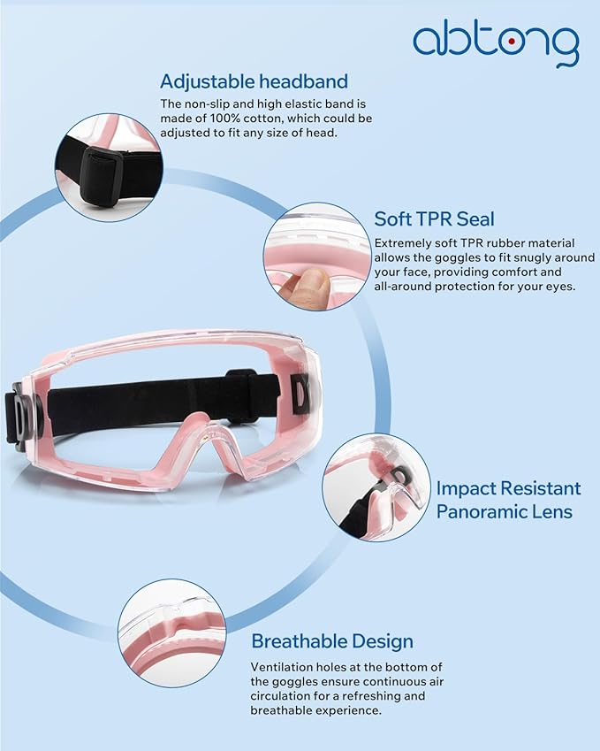 Safety Goggles Over Glasses with Anti-Fog Clear Lens, Eye Protection for Lab Work & Industrial Use - ANSI Z87.1 Certified - Impact Resistance, Chemical Splash, Adjustable Strip - Men & Women