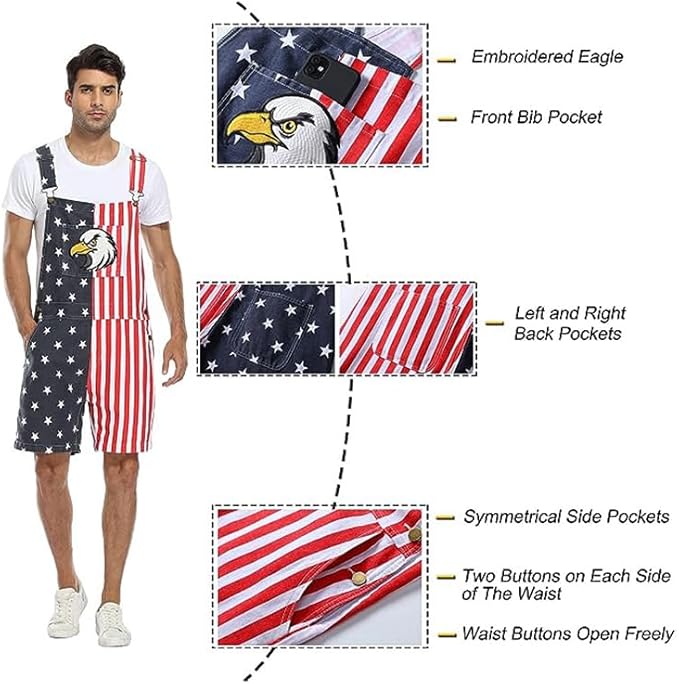 Unisex Printed Overalls Shorts Romper Festival Jumpsuits Work Bibs Coveralls Gifts for Men and Women