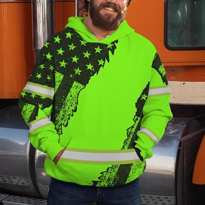 Maddly High Visibility US Flag Collection Safety Workwear Custom Name for Workers, Runners, Truckers, Patriotic