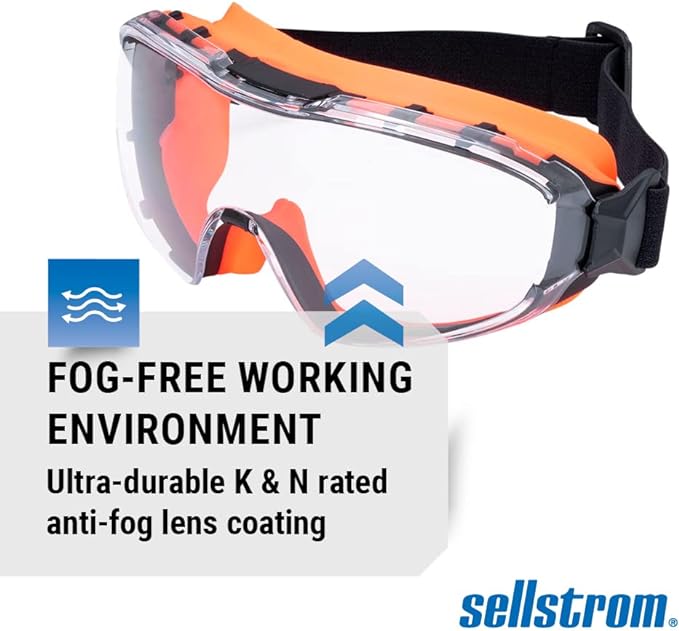 Sellstrom GM510 Safety Goggles - Anti-Fog, Anti-Scratch Eye Protection Goggles for Men & Women - FR Strap, Fits Over Most Glasses, ANSI Z87.1 - Clear Lens