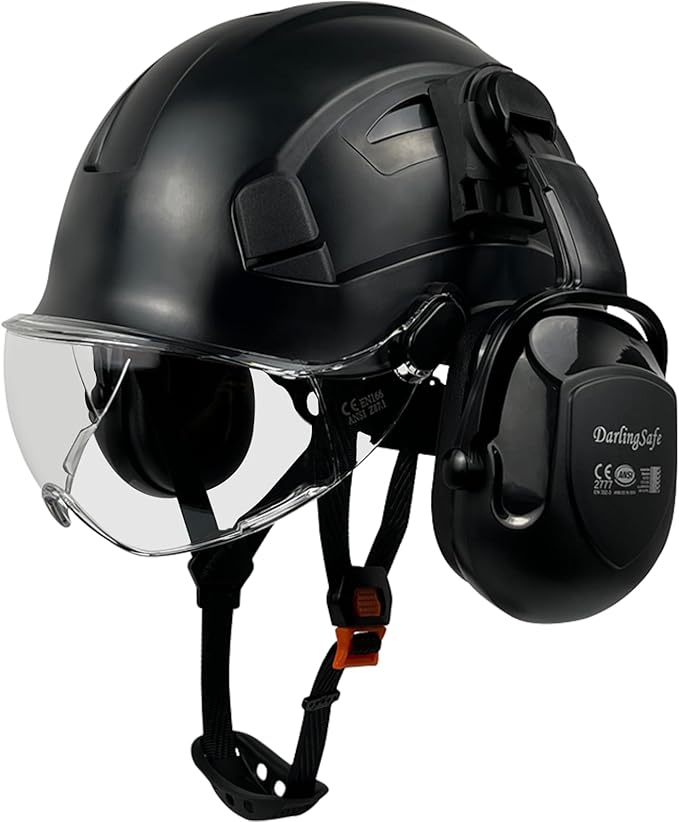 Hard Hat with Visor Ear Muffs Vented Safety Helmet with Visor Earmuffs ANSI Z89.1 Outdoor Work Hardhats Construction