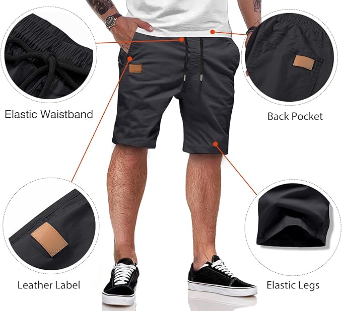 JMIERR Mens Casual Shorts - Cotton Drawstring Summer Beach Stretch Twill Chino Golf Shorts
