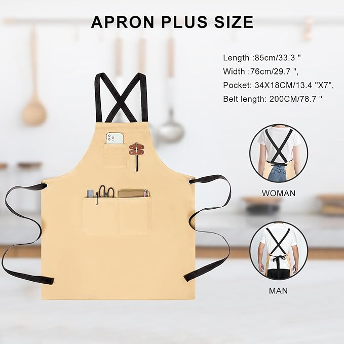 chef apron for men with Pockets - Cotton Canvas Cross Back Chefs cooking Aprons,for kitchen,restaurant,grilling