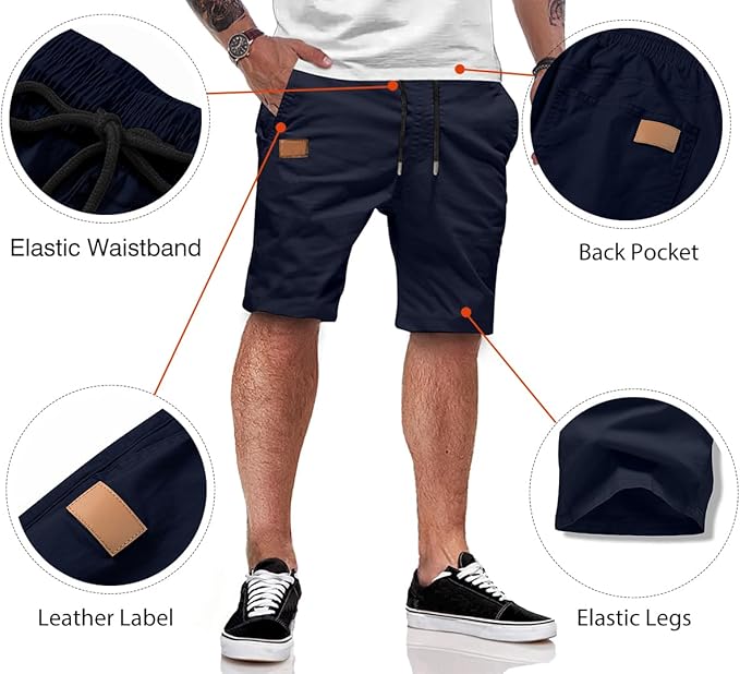 JMIERR Mens Casual Shorts - Cotton Drawstring Summer Beach Stretch Twill Chino Golf Shorts