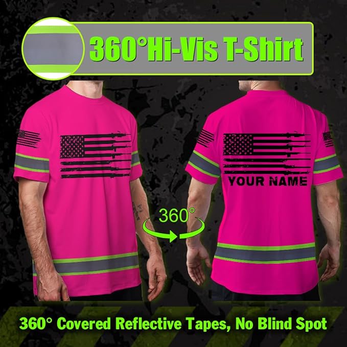 Maddly High Visibility US Flag Collection Safety Workwear Custom Name for Workers, Runners, Truckers, Patriotic