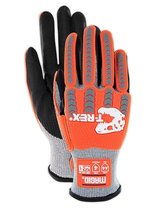 MAGID T-REX Flex Series ANSI A4 Foam Nitrile Coated Impact Gloves, 24 Pairs, Size 8/Medium (TRX443)