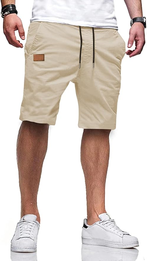 JMIERR Mens Casual Shorts - Cotton Drawstring Summer Beach Stretch Twill Chino Golf Shorts