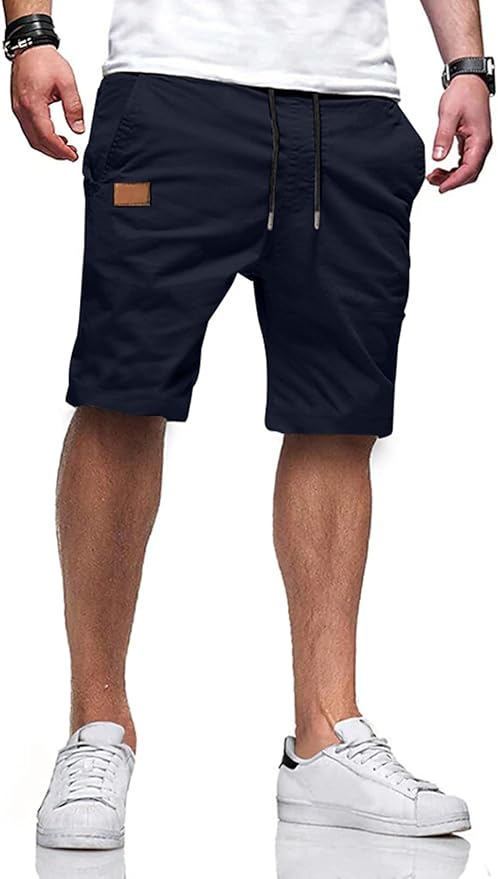 JMIERR Mens Casual Shorts - Cotton Drawstring Summer Beach Stretch Twill Chino Golf Shorts
