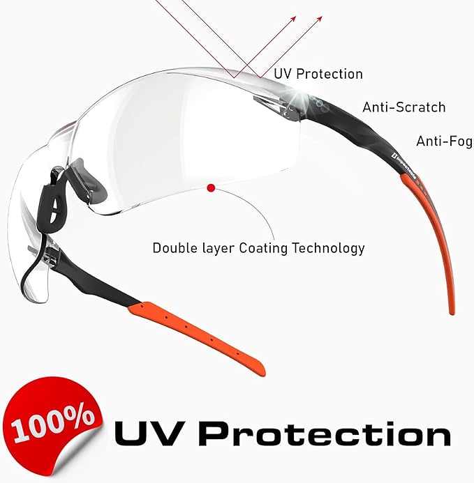 Pickleball Safety Glasses – Fit-Enhanced ANSI Z87.1, Anti-Fog, UV & Impact Resistant Eyewear for Sports, Work & Shooting – No-Slip Grip, Black and Orange, 1 Pack