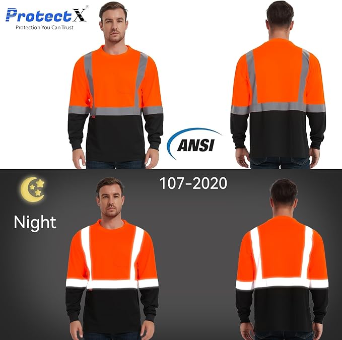 ProtectX High Visibility Shirts Hi Vis Long Sleeve Shirts for Men Women Reflective Class 2 Safety Shirts 2 Pack