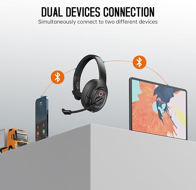EKSA Bluetooth Trucker Headset, Wireless Headset with Environmental Noise Cancelling Microphone & USB Dongle, 99ft Long Range, Volume Control, Single Ear Trucker Headphone, Works with PC/Mac/Phone