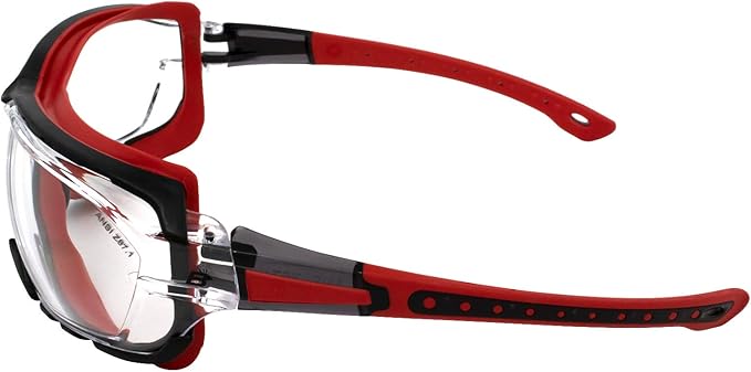 Birdz Eyewear Gasket Safety Padded Motorcycle Riding Sport Medical Glasses Red Frame with Clear Lens ANSI z87.1 Rated