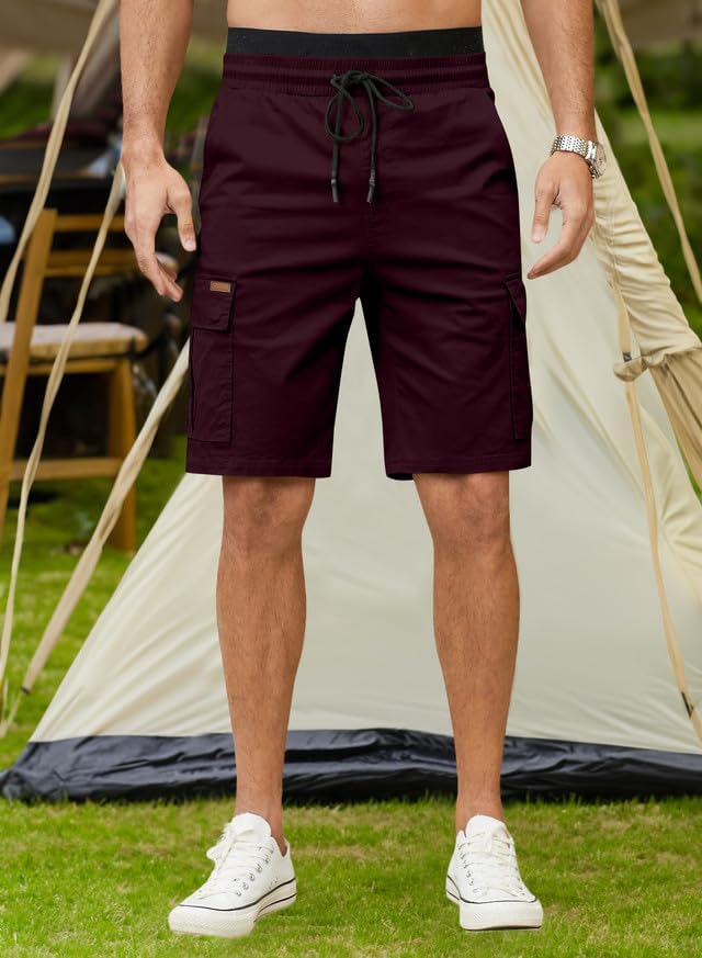 JMIERR Mens Casual Twill Cargo Shorts Cotton Drawstring Classic Cargo Stretch Short with 6 Pockets
