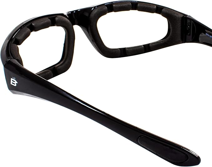 Birdz Eyewear Oriole Motorcycle Padded Glasses Black Frame with Clear Lens Anti Fog Foam Padding on the Entire Inside of the Glasses