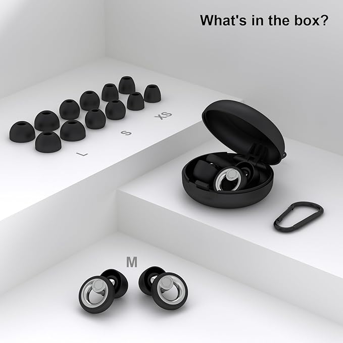 Plus Ear Plugs Noise Cancelling 2 Sets, Soft Silicone Ear Plugs for Sleeping, Noise Sensitivity, Reusable Concerts Ear Plugs Hearing Protection 30dB - 8 Pairs Ear Tips in XS/S/M/L - Silver