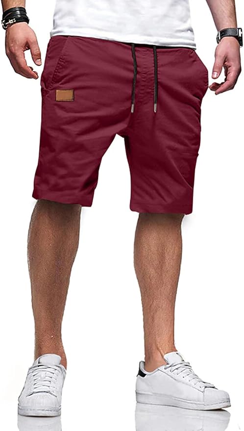 JMIERR Mens Casual Shorts - Cotton Drawstring Summer Beach Stretch Twill Chino Golf Shorts