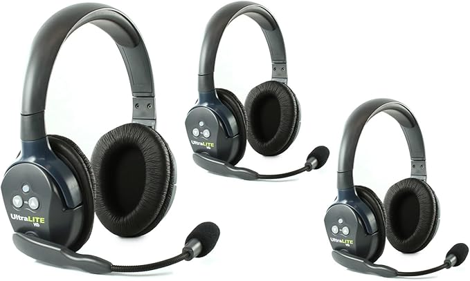 Eartec UL3D Ultralite Full Duplex Wireless Headset Communication for 3 Users - 3 Dual Ear Headsets with SolidSignal Cleaning Wipes Bundle