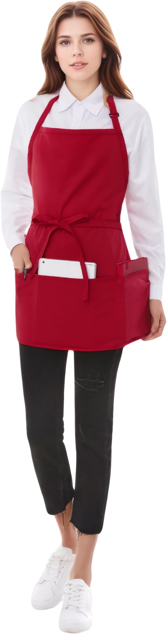 Short Cotton Aprons for Women with 3 Pockets, Chef Apron for Unisex,Waitress Apron for Kitchen Cooking Restaurant BBQ
