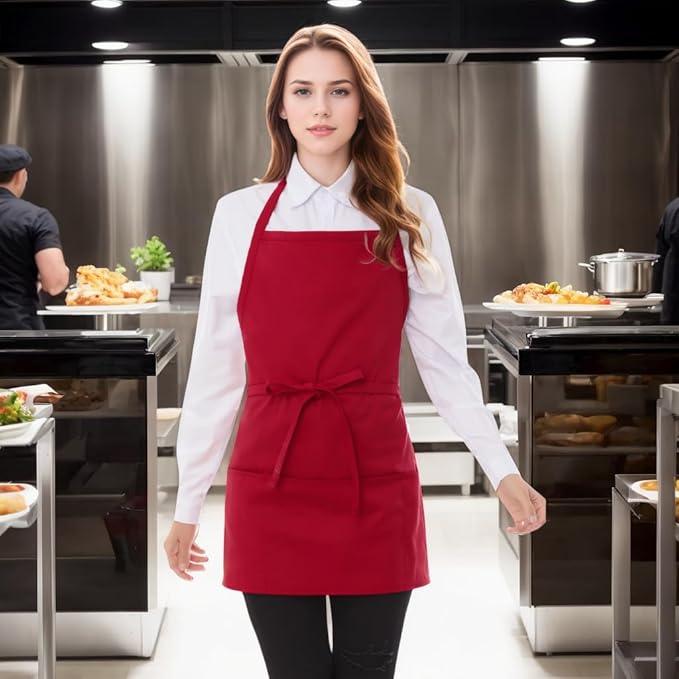 Short Cotton Aprons for Women with 3 Pockets, Chef Apron for Unisex,Waitress Apron for Kitchen Cooking Restaurant BBQ