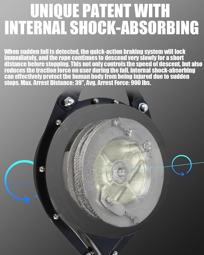 [Internal Shock Absorber] Self Retracting Lifeline Shemior 20FT SRL, Retractable Safety Lanyard, No Tangle+Aviation Grade Galvanized Steel Cable, Fall Arrest Roofing Gear, ANSI Compliant