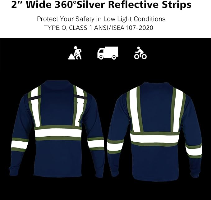 VENDACE Men's High Vis Safety Work T Shirt ANSI Class 2 Reflective Long Sleeve Shirt with Pocket(Royal Blue,L)