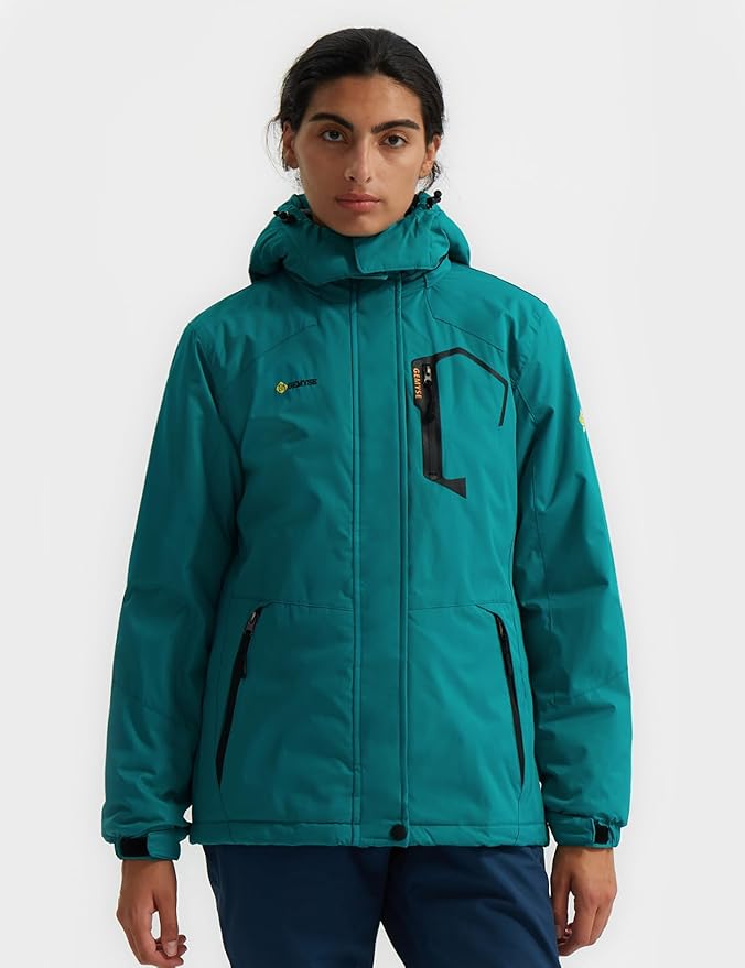 GEMYSE Women's Ski Snow Jacket Warm Winter Waterproof Coat Snowboard Rain Jacket Hooded Windproof Windbreaker