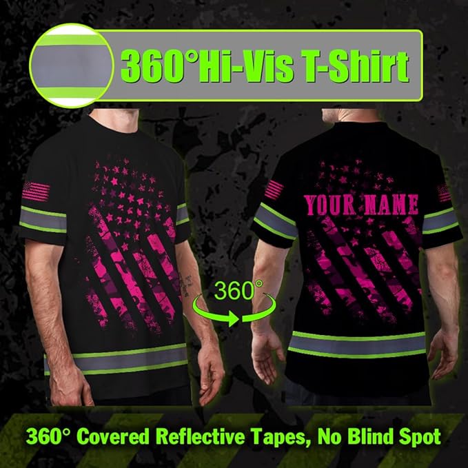 Maddly High Visibility US Flag Collection Safety Workwear Custom Name for Workers, Runners, Truckers, Patriotic