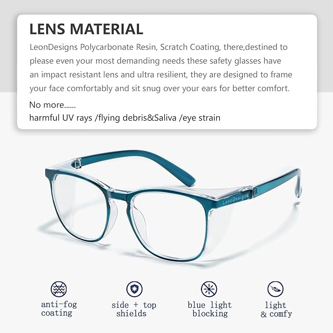 Safety Glasses Anti-Fog Goggles Z87.1 Blue Light Blocking Anti-Dust UV Protection Glasses For Men Women (Quartz/Blue+Blue)