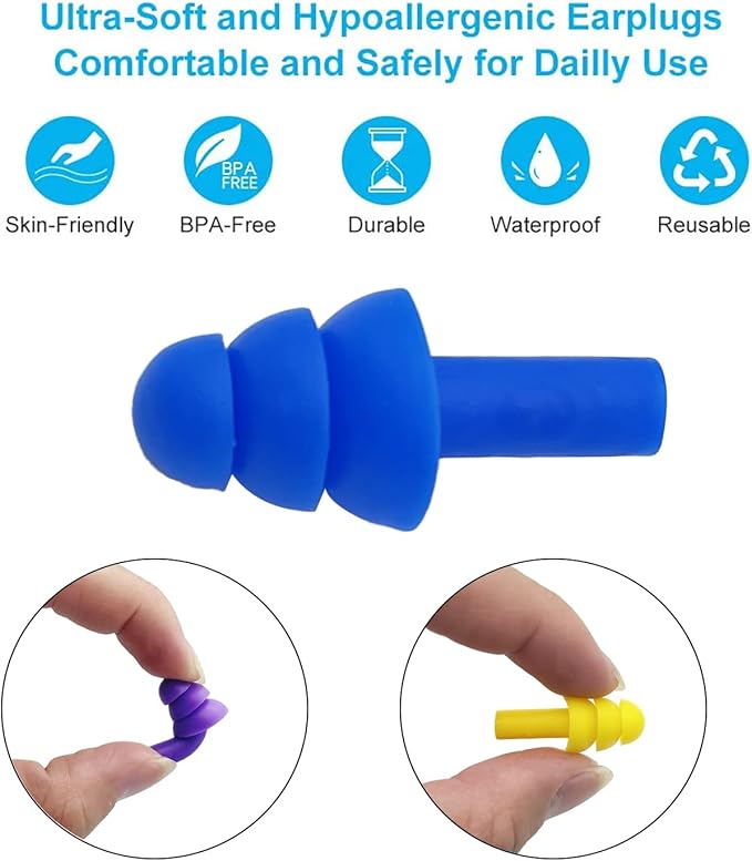 Silicone Ear Plugs for Sleeping,12 Pairs Reusable Earplugs Noise Reduction Ear Plugs Soft Waterproof Earplugs Hearing Protection for Concert,Swimming,Study,Loud Noise,Snoring