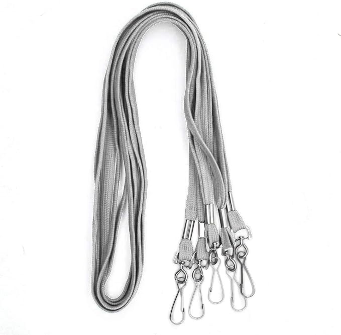 Beebel Lanyards 100 Pack Gray Lanyard with Swivel Hook Clips for ID Name Badge Holder (Gray, 100 Pack)