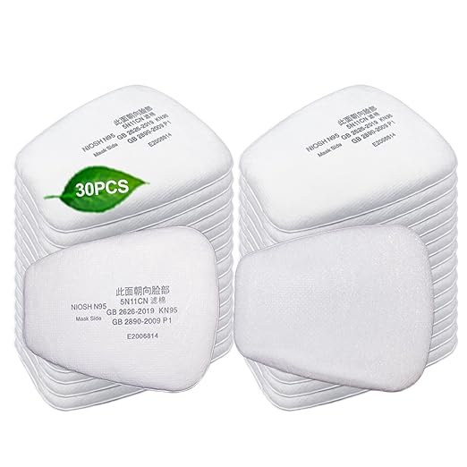 30PCS 5N11 Respirator Filter Cotton（White）, Replacement Particulate Filter Cotton for 6200, 6502, 7502, 6800, and FF402 Series Respirator Mask, Respirator Filter Against Dust, Spray and Chemicals