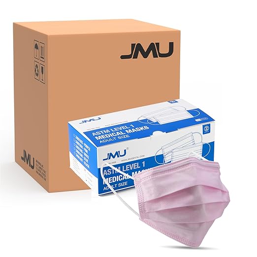 JMU 2000pcs Disposable Face Masks Pink, 3-ply Protection Medical Masks, ASTM Level 1(40 Boxes of 50pcs)
