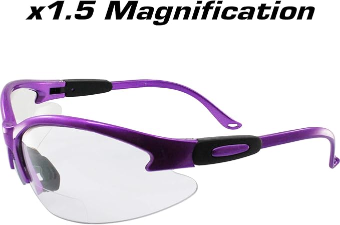 Birdz Eyewear Flamingo Women's Work Safety Glasses Bifocals Readers Purple Frame + 1.5 Magnification Clear Lenses