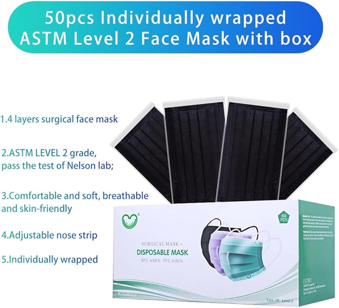 Disposable Face Mask 4-Ply for Adult, Soft Face Masks, Breathable Safety Mask…
