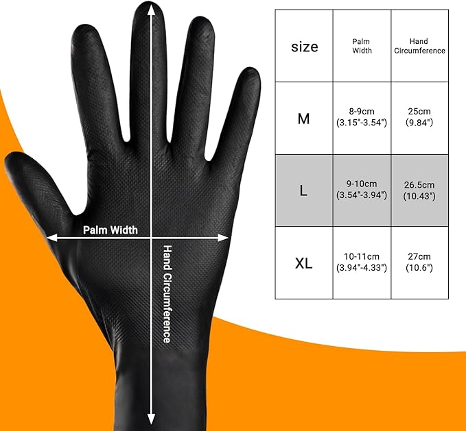 100 PCS 8 Mil Thick Black Nitrile Gloves Large for Women & Men, Disposable Chemical Resistant Latex Free Black Work Gloves Men Heavy Duty for Kitchen Cooking, Cleaning, Gardening