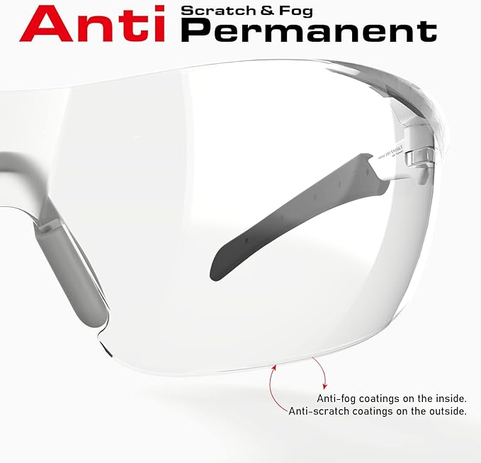 ANSI Z87.1 Fit-Upgraded Safety Glasses – Anti-Fog, UV, Impact & Scratch Resistant – Clear Wraparound for Work, Pickleball, Racquetball – No-Slip Nose Grip – 1 Pack