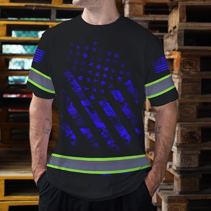 Maddly High Visibility US Flag Collection Safety Workwear Custom Name for Workers, Runners, Truckers, Patriotic