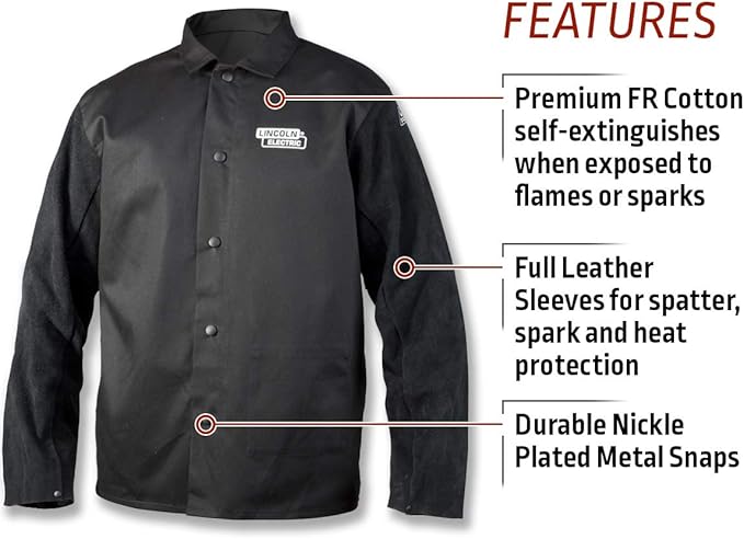 Lincoln Electric unisex adult Traditional Split Leather Sleeved Welding Jacket, Black, Medium US