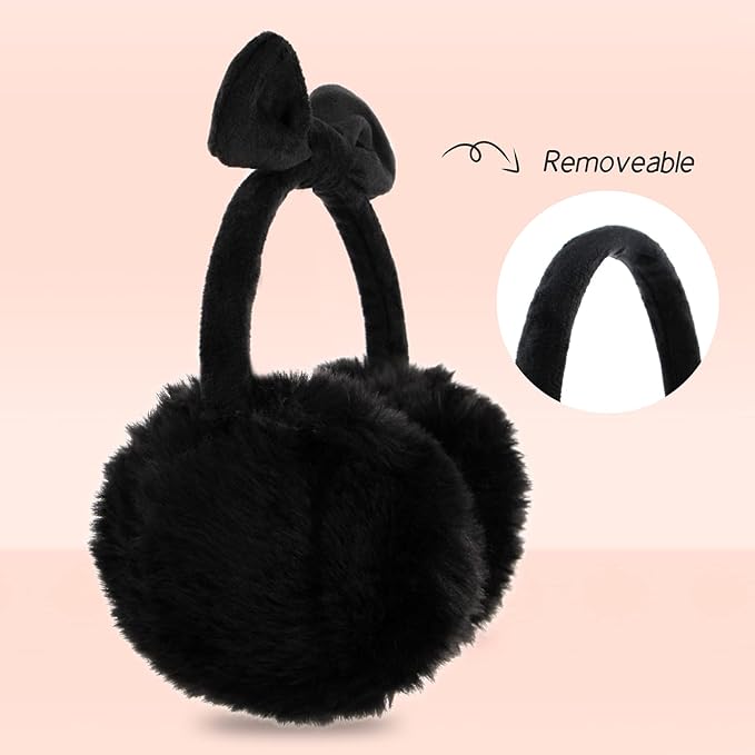 POXIMI Women Winter Earmuffs Girl Ski Adjustable Ear Covers for Cute Bow Ear Warmer Outdoor Earmuff Fleece Lining