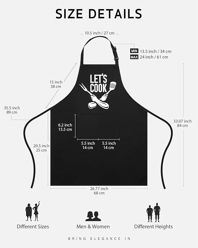 Syntus Chef Apron for Men Women Kitchen Cooking Apron with Pockets, Adjustable Bib Aprons Stain Resistant, 1 Pack