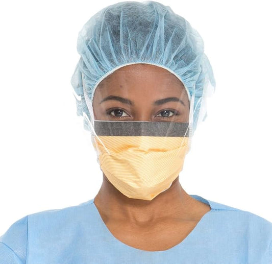 HALYARD FLUIDSHIELD 3 Disposable Mask w/SO Soft Lining, Fog-Free, Anti-Glare Wraparound Visor, Orange, 48247
