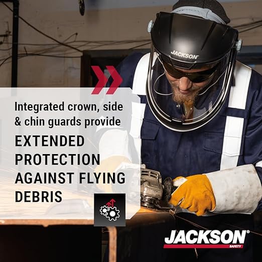 Jackson Safety Lightweight MAXVIEW Premium Face Shield - Mask with 370 Speed Dial Ratcheting Headgear, ANSI Z87.1, for Work, Grinding, Cutting - Anti Fog Coating - Clear Tint