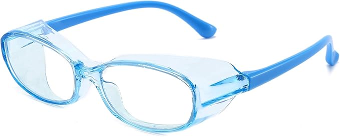 Safety Glasses Goggles Anti Fog Eye Protection Blue Light Blocking lens Side Shield Anti Pollen Soft TR90 for Boys Girls(Blue)